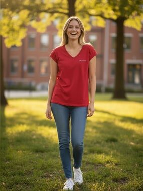 Women's Short Sleeve V-Neck Tee - Red